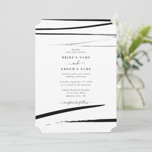 Moderne Schwarz-weiße Abstrakte Hochzeit Einladung (Stehend Vorderseite)