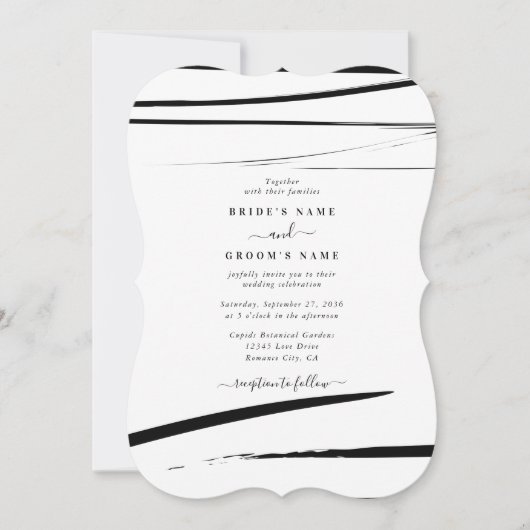 Moderne Schwarz-weiße Abstrakte Hochzeit Einladung (Vorderseite)