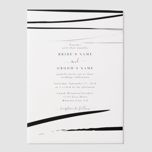 Moderne Schwarz-weiße Abstrakte Hochzeit Pergament Einladungen (Vorderseite)