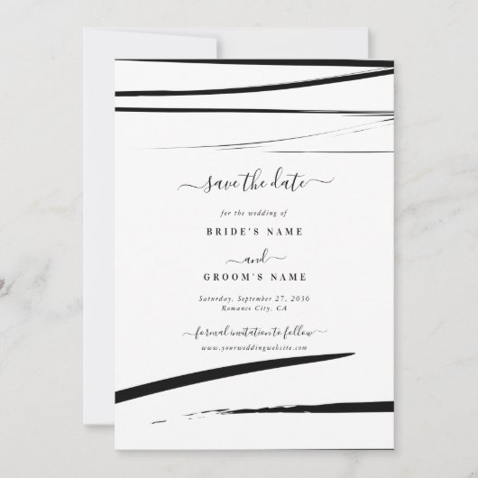 Moderne Schwarz-weiße Abstrakte Hochzeit Save The Date (Vorderseite)