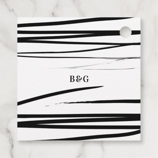 Moderne Schwarz-weiße Abstrakte QR-Hochzeit Geschenkanhänger (Rückseite)