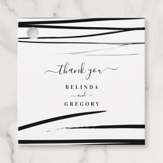 Moderne Schwarz-weiße Abstrakte QR-Hochzeit Geschenkanhänger (Vorderseite)