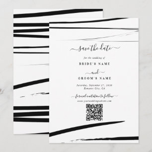 Moderne Schwarz-weiße Abstrakte QR-Hochzeit Save The Date