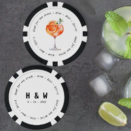 Moderne Schwarz-weiße Aperol Drink Voucher Hochzei Pokerchips