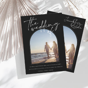 Moderne Schwarz-weiße Arch Ursprüngliche Hochzeit Einladung