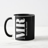 moderne Schwarz-weiße Bezeichnung & Initialen mit Tasse (Links)