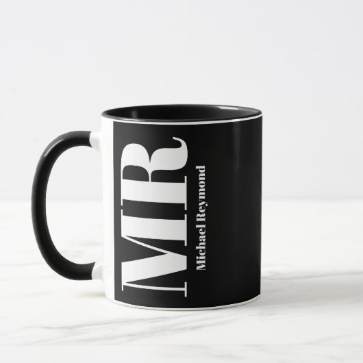 moderne Schwarz-weiße Bezeichnung & Initialen mit Tasse (Links)