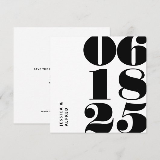 Moderne, Schwarz-weiße Big Date Wedding Save The Date (Vorne/Hinten)