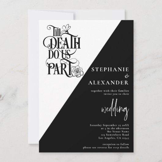Moderne Schwarz-weiße bis zum Tod bringen uns Teil Einladung (Vorderseite)