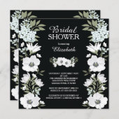 Moderne Schwarz-weiße Blume Bridal Dusche Einladun Einladung (Vorne/Hinten)