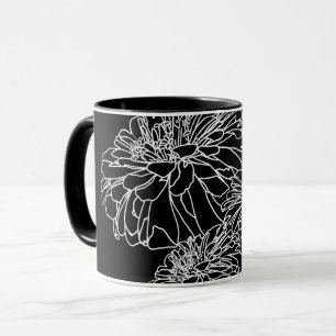 Moderne Schwarz-weiße Blume zeichnend Tasse