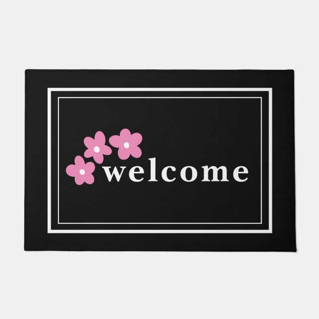 Moderne Schwarz-weiße Blumen Fußmatte (Vorderseite)
