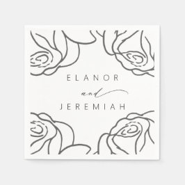 Moderne Schwarz-weiße Blumenkalligrafie Serviette