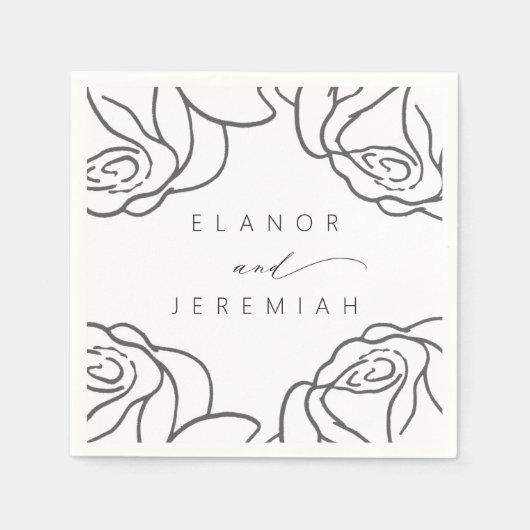 Moderne Schwarz-weiße Blumenkalligrafie Serviette (Vorderseite)
