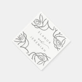 Moderne Schwarz-weiße Blumenkalligrafie Serviette (Ecke)