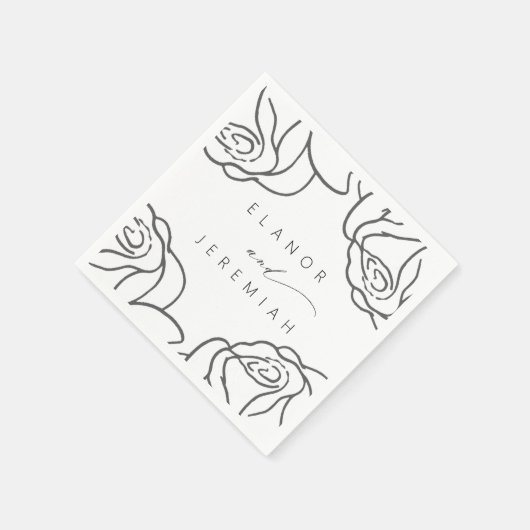 Moderne Schwarz-weiße Blumenkalligrafie Serviette (Ecke)