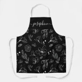 Moderne Schwarz-weiße Blumenlinie personalisiert Schürze (Vorderseite)