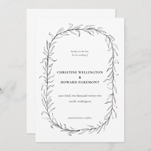 Moderne Schwarz-weiße Botanische Trauung Save The Date (Vorne/Hinten)