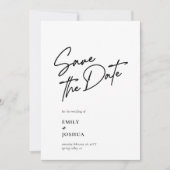 Moderne Schwarz-Weiße Casual-Script-Hochzeit Save The Date (Vorderseite)