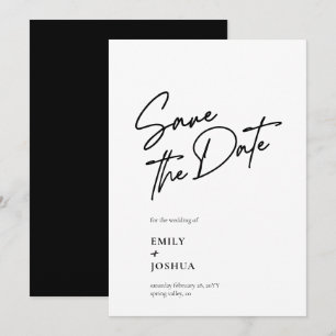 Moderne Schwarz-Weiße Casual-Script-Hochzeit Save The Date