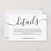 Moderne Schwarz-weiße, einfache Hochzeitsdetails Einladung (Vorderseite)