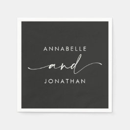 Moderne Schwarz-weiße, einfache Skripthochzeit Serviette