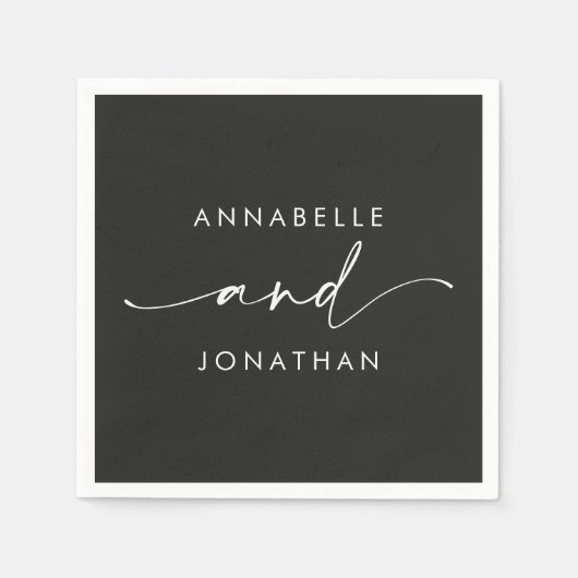 Moderne Schwarz-weiße, einfache Skripthochzeit Serviette (Vorderseite)