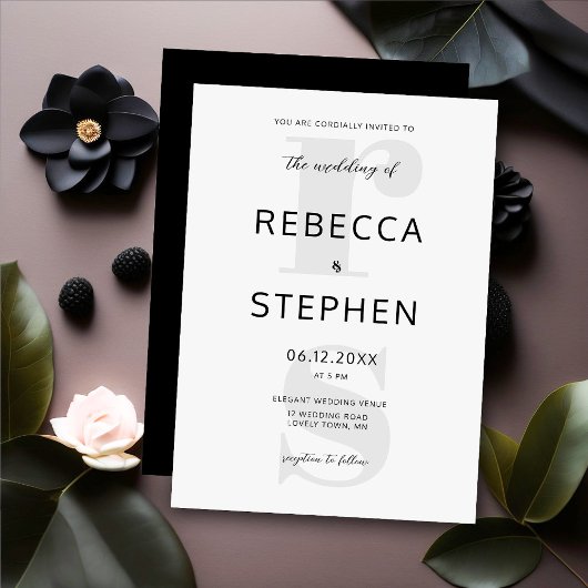 Moderne Schwarz-weiße Einfache Typografie Hochzeit Einladung
