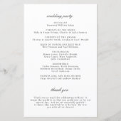 Moderne schwarz-weiße elegante Hochzeitsprogramm (Rückseite)