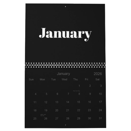 Moderne Schwarz-weiße fette Typografie Monat 2024 Kalender (Jan 2026)