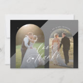 Moderne Schwarz-weiße Foto-Hochzeit Dankeskarte (Vorderseite)