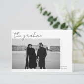 Moderne Schwarz-weiße Foto-Hochzeit Dankeskarte (Stehend Vorderseite)