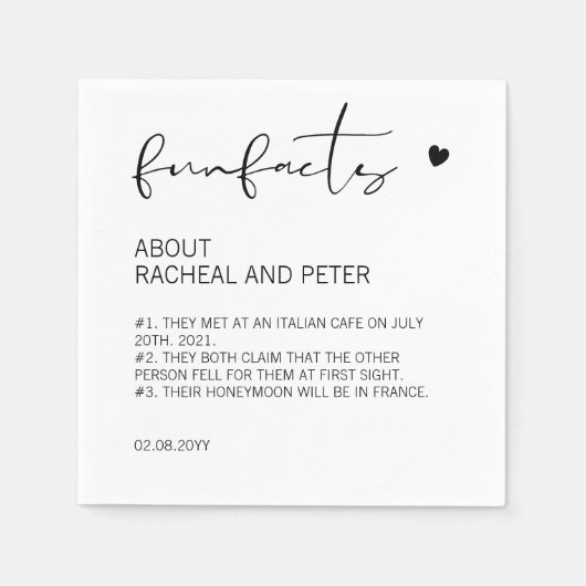 Moderne Schwarz-weiße Fun-Fakten Drehbuch Hochzeit Serviette (Vorderseite)