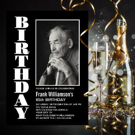 Moderne Schwarz-weiße Geburtstagsparty des Fotos j Einladung