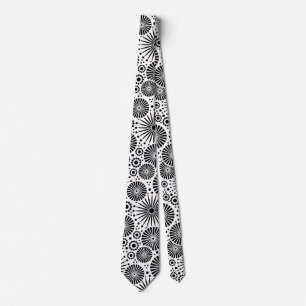 Moderne Schwarz-Weiße Geometrische Blumen-Sternene Krawatte