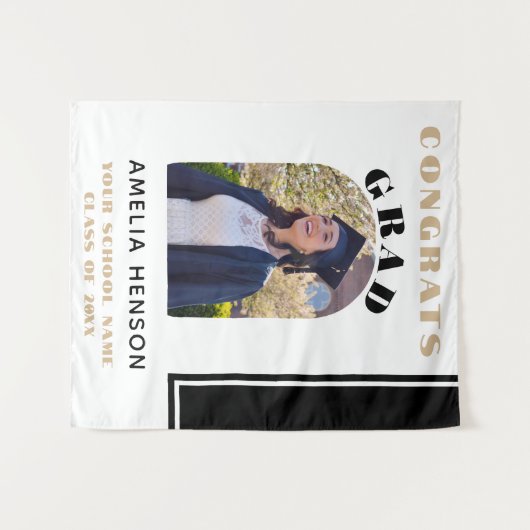 Moderne Schwarz-weiße Glückwunsch Grad Foto Hinter Wandteppich (Vorderseite (Horizontal))