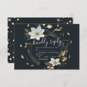 Moderne Schwarz-weiße Goldblumenzeremonie RSVP (Vorne/Hinten)