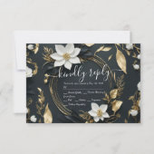 Moderne Schwarz-weiße Goldblumenzeremonie RSVP (Vorderseite)