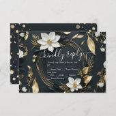 Moderne Schwarz-weiße Goldblumenzeremonie RSVP (Vorne/Hinten)