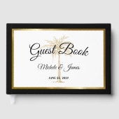 Moderne Schwarz-weiße Goldpalme Tropische Hochzeit Gästebuch (Vorderseite)