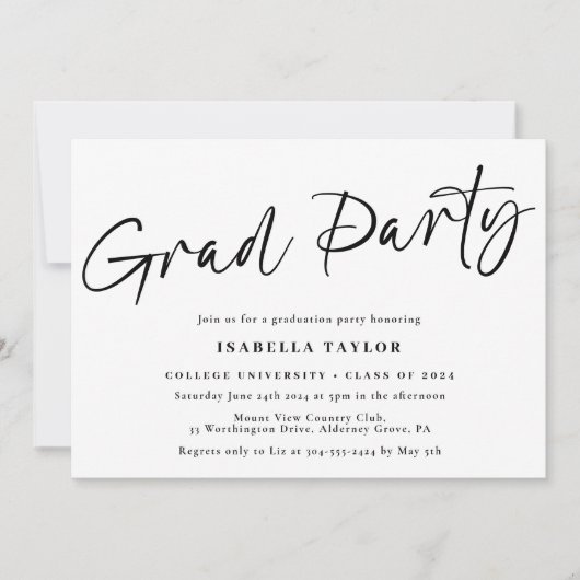 Moderne Schwarz-weiße Graduierungspartei für einfa Einladung (Vorderseite)