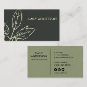 MODERNE SCHWARZ-WEISSE GRÜNE BLÄTTER VISITENKARTE (Vorne/Hinten)