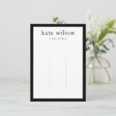 Moderne Schwarz-weiße Haarklappanzeige Einladung (Stehend Vorderseite)