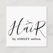 Moderne Schwarz-weiße handgeschriebene Frisur Quadratische Visitenkarte (Vorderseite)