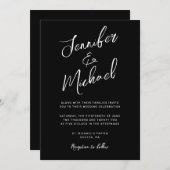 Moderne Schwarz-weiße handgeschriebene Hochzeit Einladung (Vorne/Hinten)