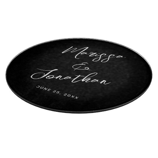 Moderne Schwarz-weiße handgeschriebene Hochzeit Schneidebrett (Ecke)