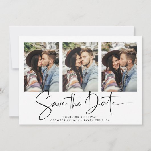 Moderne Schwarz-weiße Handschrift Save the Date (Vorderseite)