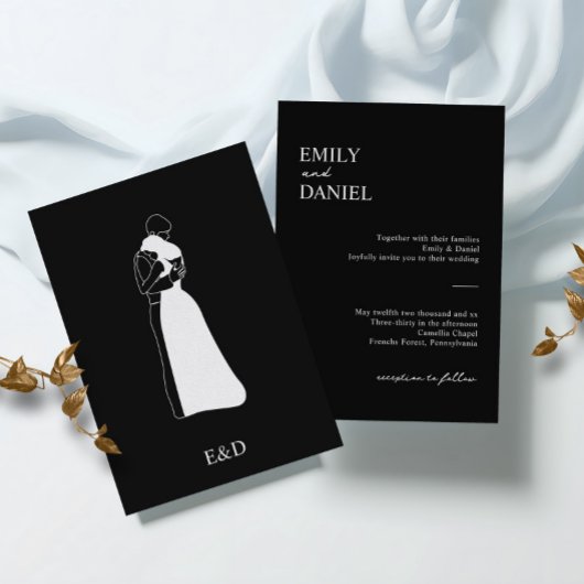 Moderne, schwarz-weiße Handzeichenkupplung Einladung