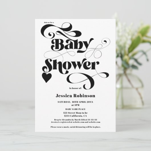 Moderne Schwarz-weiße Herzskriptkamera mit kühlem  Einladung (Stehend Vorderseite)