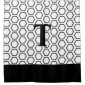 Moderne Schwarz-weiße Hexagon Honeycomb Initial Duschvorhang (Vorderseite)